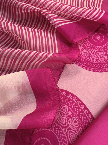Pink Handloom Organza Silk Suit with Bandhani Print