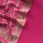 Pink Crepe Unstitched Suit With Banarasi Bandhej Dupatta