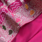 Pink Crepe Unstitched Suit With Banarasi Bandhej Dupatta