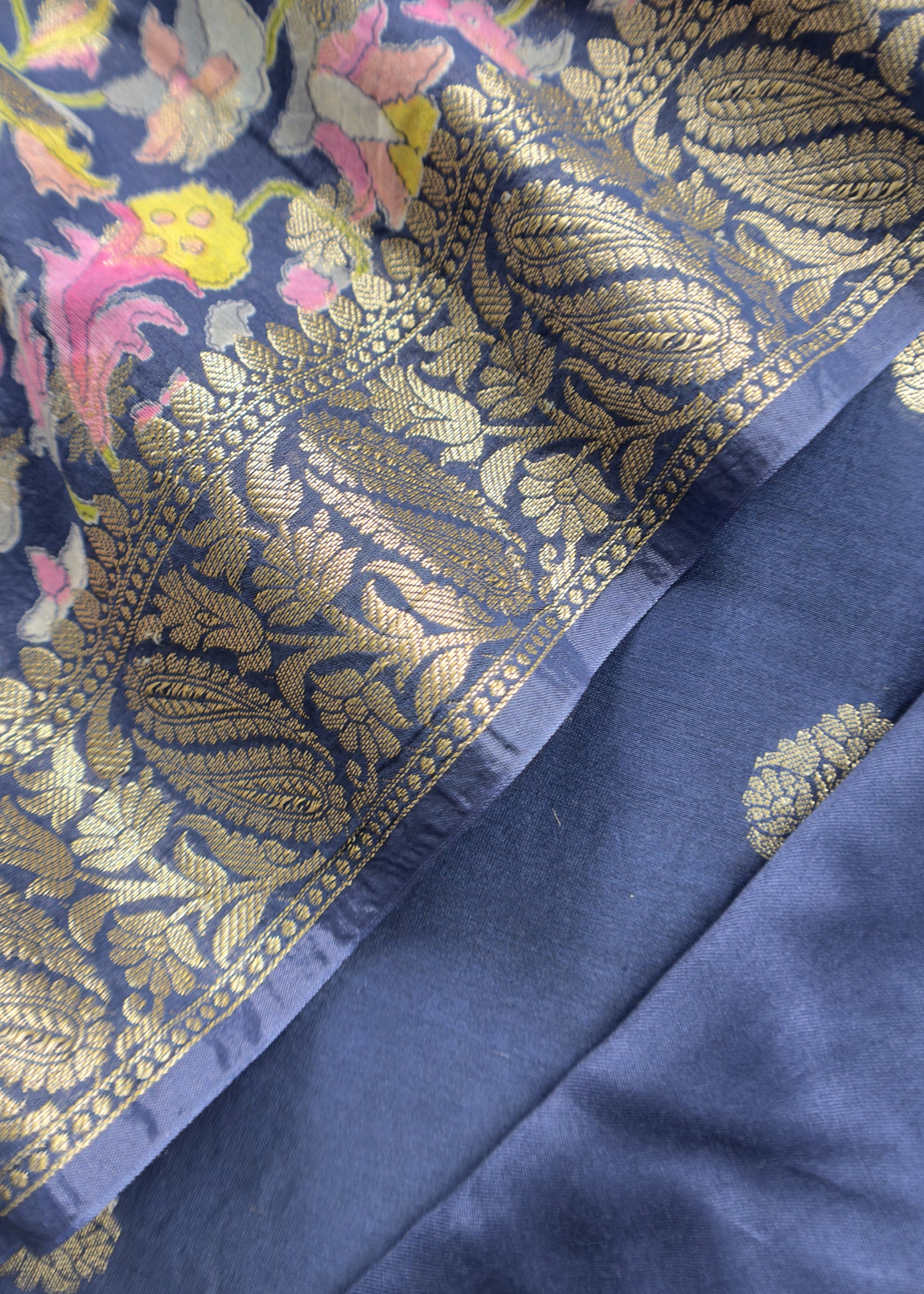 Blue Banarasi Suit With Kalamkari Dupatta