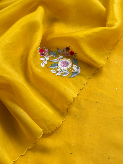 Pure kora silk suit with parsi thread embroidery

