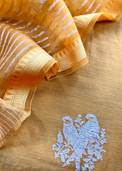 Yellow Chidiya Mulmul Kurta And Kora Silk Dupatta With Daba Hua Zari Embroidery