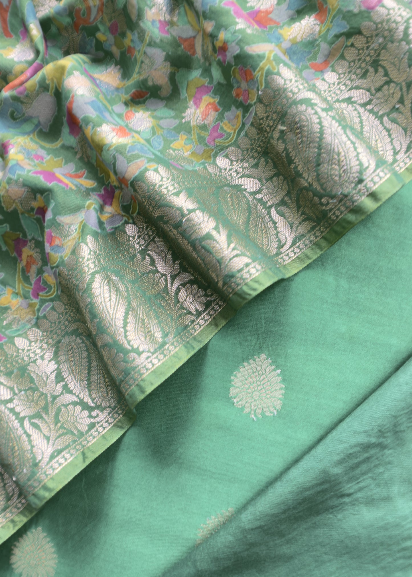 Green Banarasi Suit With Kalamkari Dupatta