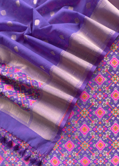 Purple Handwoven Unstitched Patola Suit in Pure Cotton