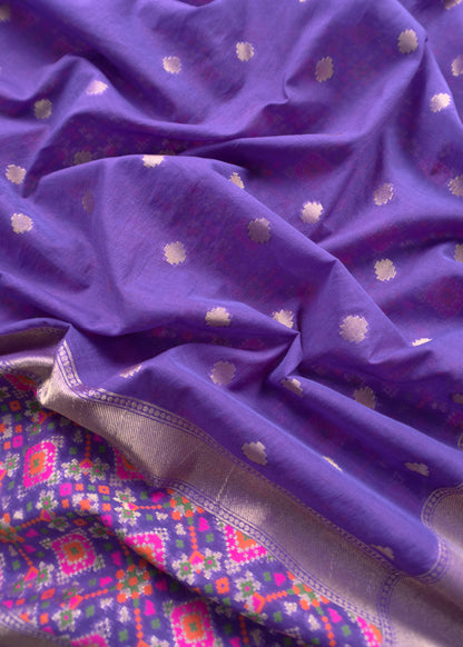 Purple Handwoven Unstitched Patola Suit in Pure Cotton
