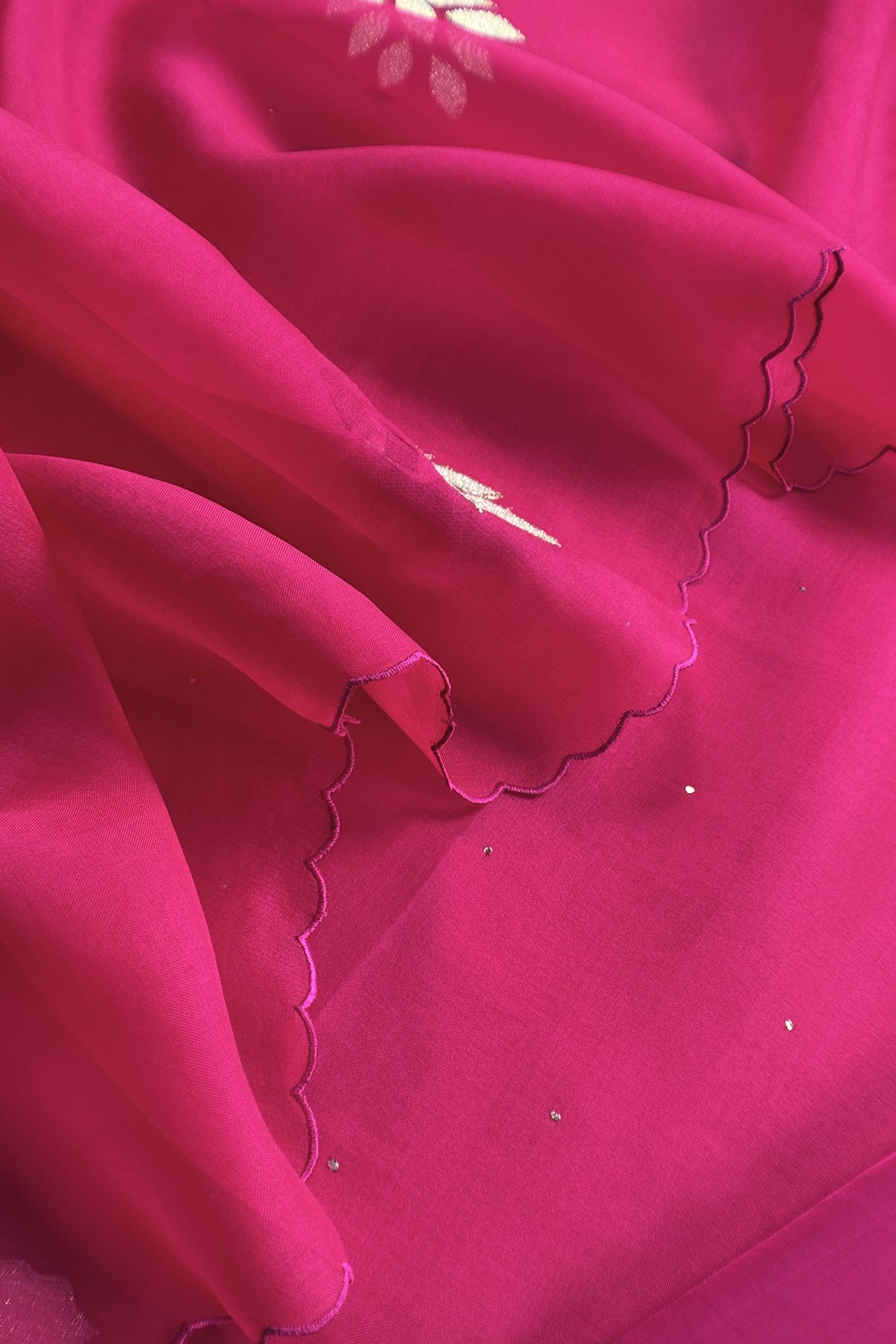 Rani Pink Premium Kora Silk Suit With Gota Patti Applique Work