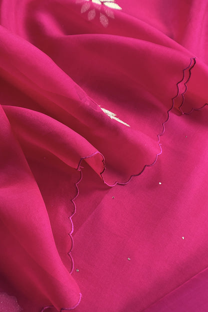 Rani Pink Premium Kora Silk Suit With Gota Patti Applique Work