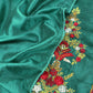 Emerald Green Satin Silk Suit Fabric With French knot And Kantha Stitch Hand Embroidery