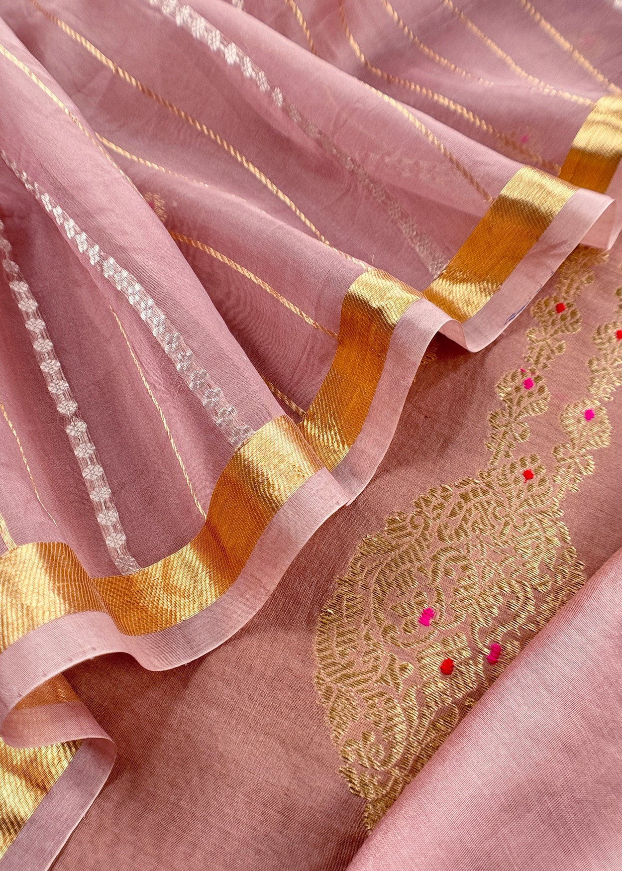 Handloom Silk Kurta And Kora Silk Dupatta With Meenakari Gold Kadwa Weaving