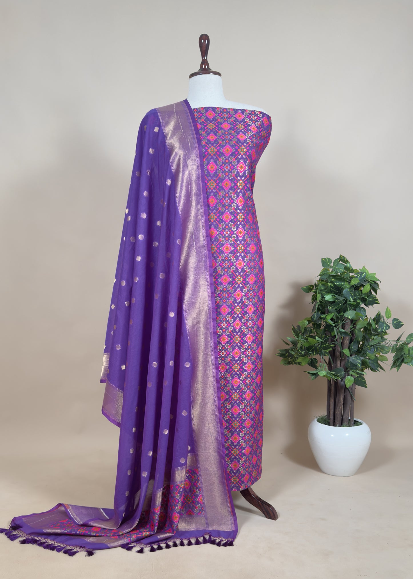 Handwoven Unstiched Patola Suit in Pure Cotton