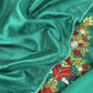 Emerald Green Satin Silk Suit Fabric With French knot And Kantha Stitch Hand Embroidery