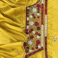 Yellow Satin Silk Suit Fabric With French knot And Kantha Stitch Hand Embroidery
