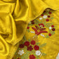 Yellow Satin Silk Suit Fabric With French knot And Kantha Stitch Hand Embroidery