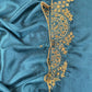 Teal blue Satin Silk Suit Fabric With Dori And Zardosi Embroidery
