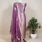 Purple Brocade Kurta With Organza Dupatta