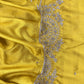 Yellow Satin Silk Suit Fabric With Dori And Zardosi Embroidery