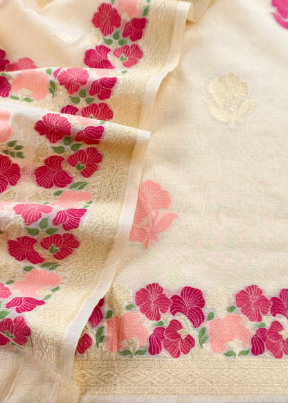 Premium quality pure banarasi cotton suit

