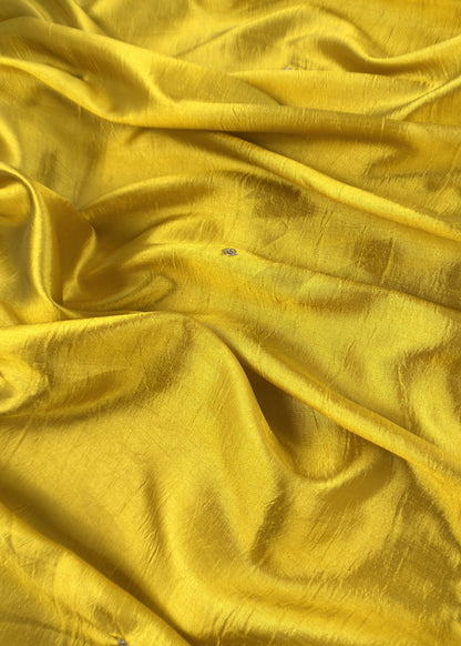 Yellow Satin Silk Suit Fabric With Dori And Zardosi Embroidery