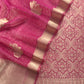 Redish Pink Brocade Kurta With Organza Dupatta