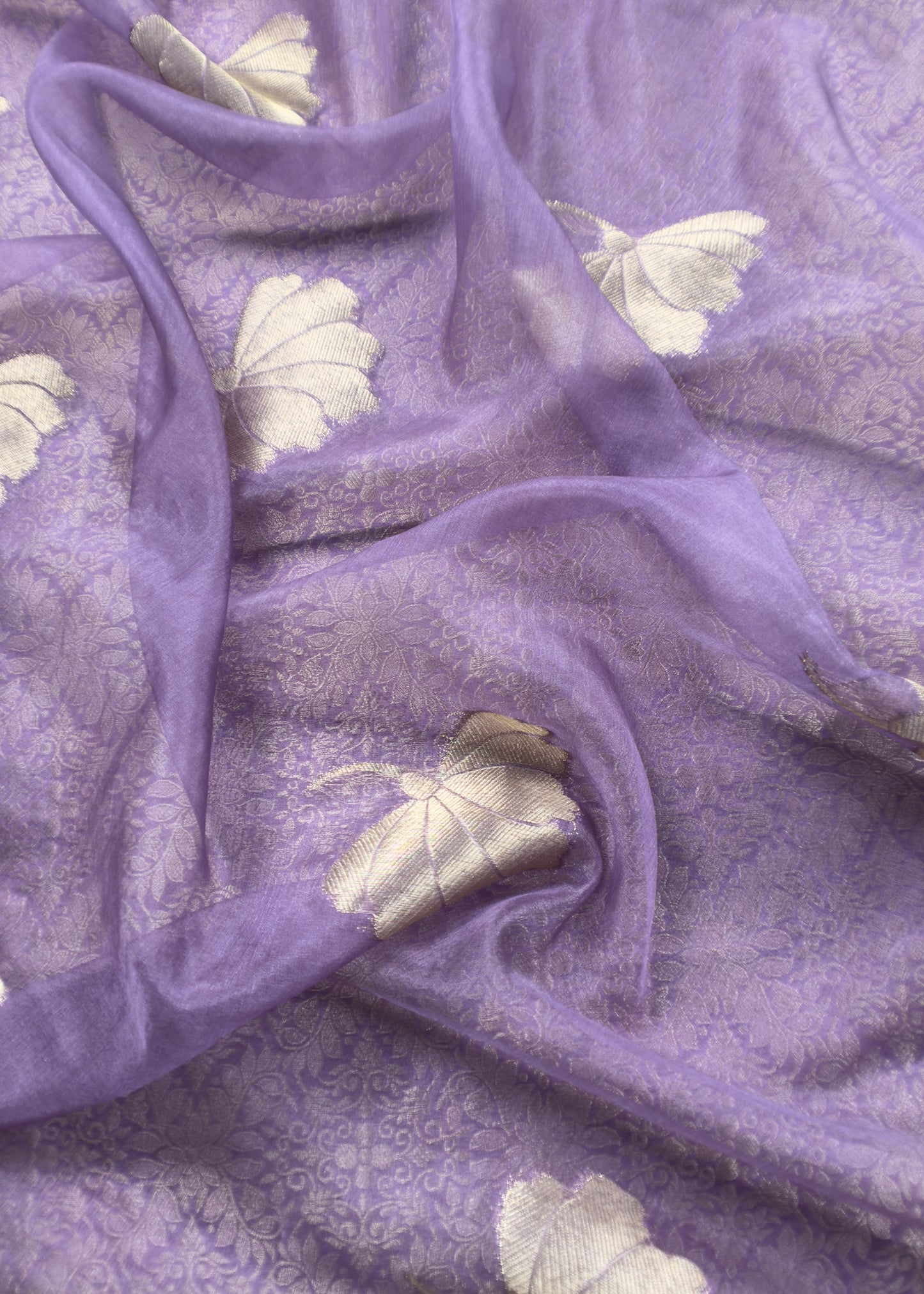 Purple Brocade Kurta With Organza Dupatta