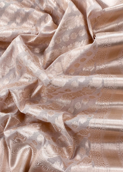 Chikoo Banarasi Silk Suit With Floral Zari Weaving