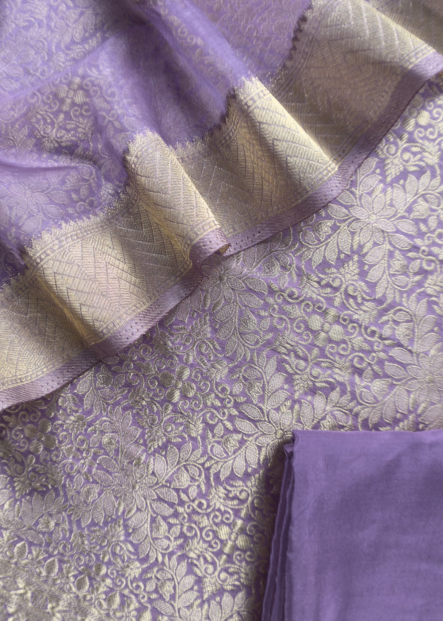 Purple Banarasi Silk Brocade Suit With Organza Dupatta