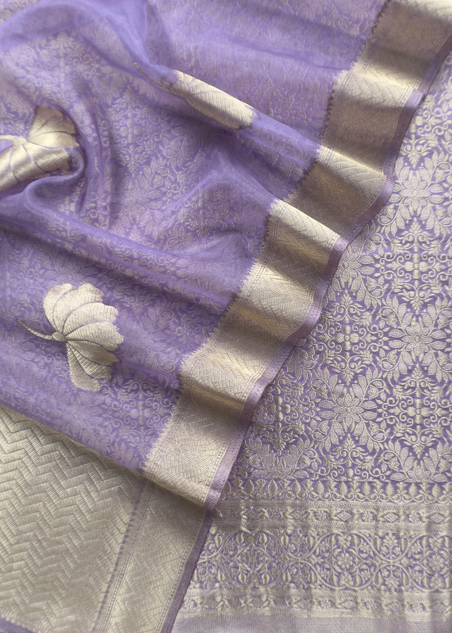 Purple Brocade Kurta With Organza Dupatta