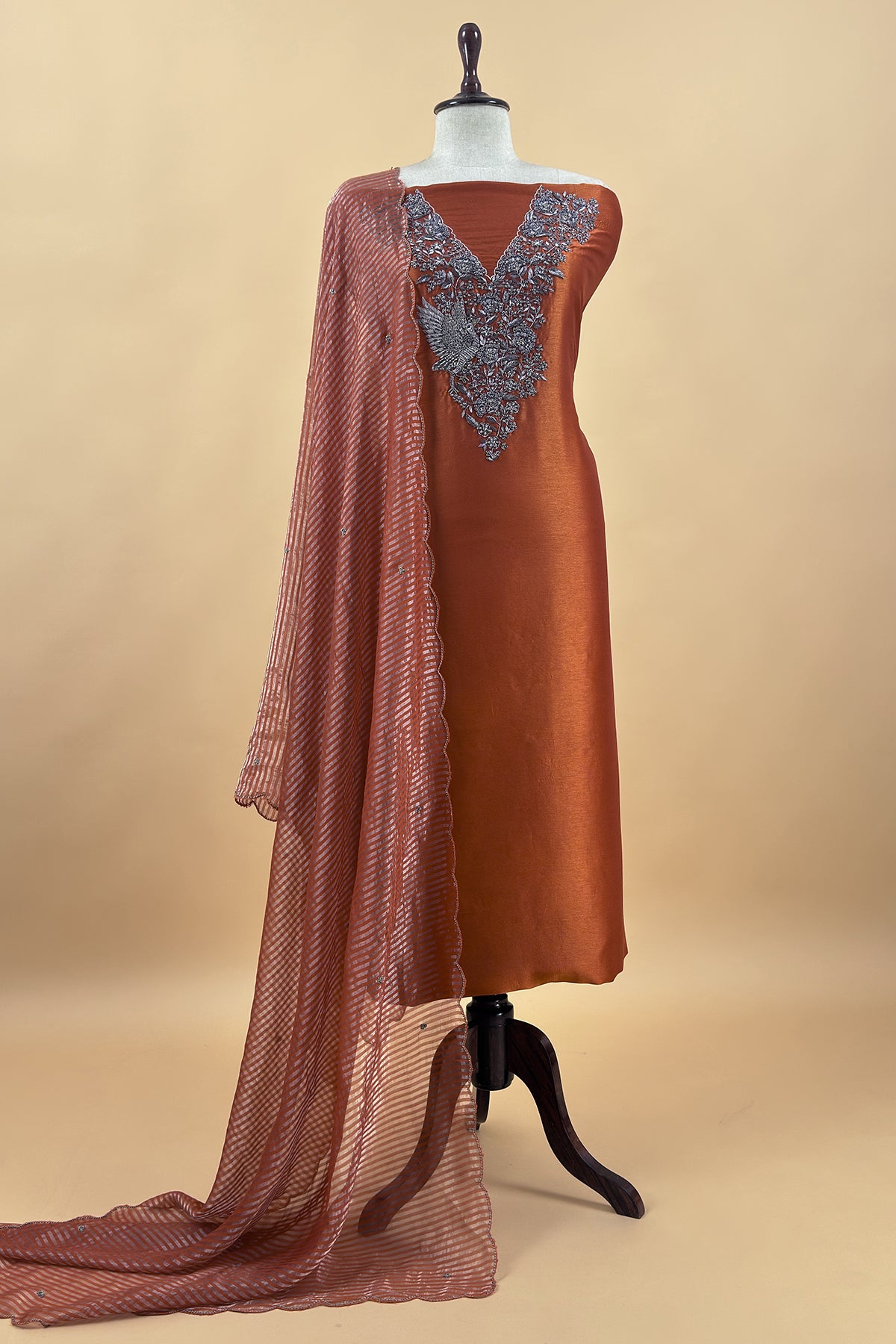 Premium quality silk suit with tissue silk dupatta

