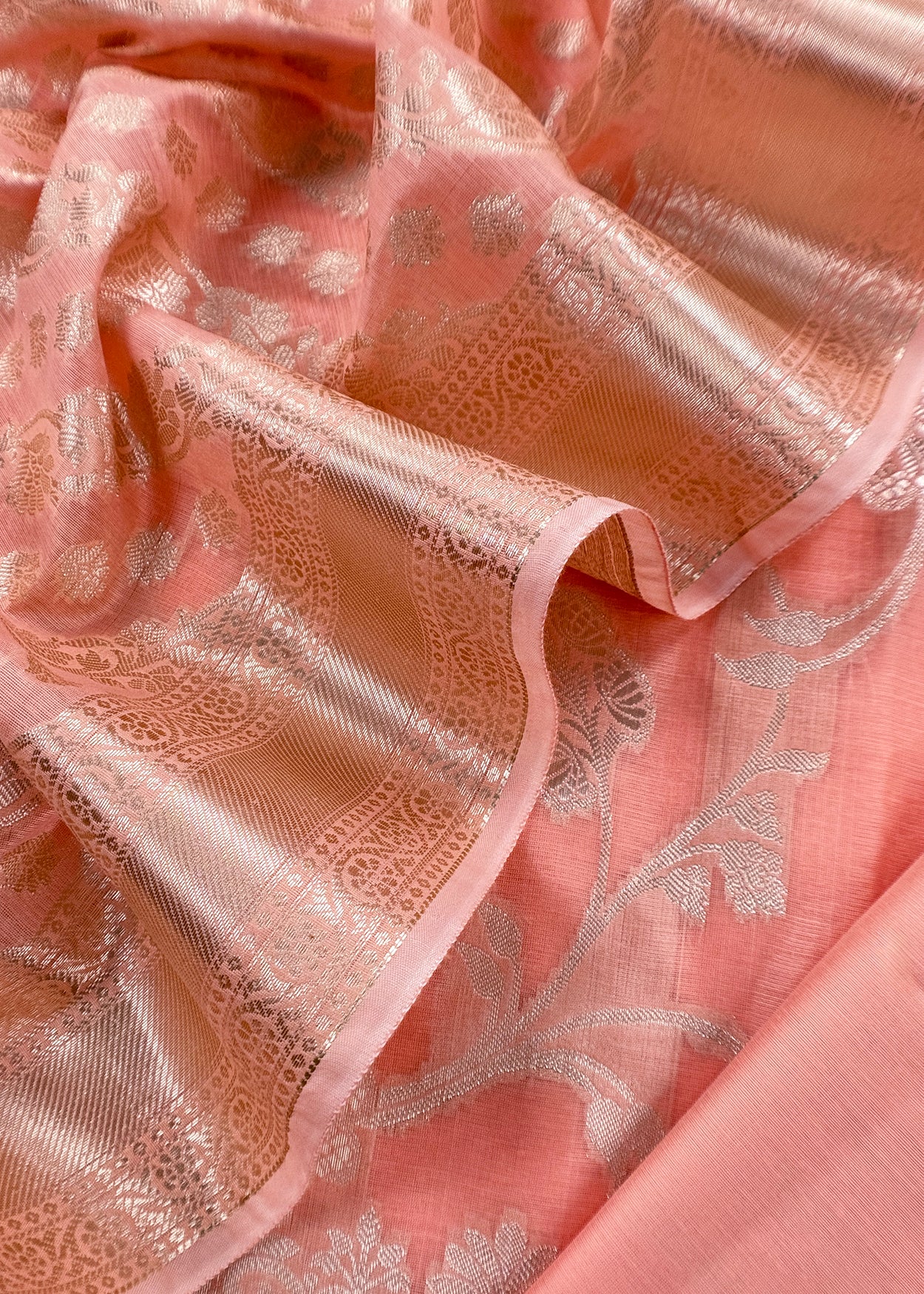 Peach Banarsi Silk Suit With Floral Zari Weaving