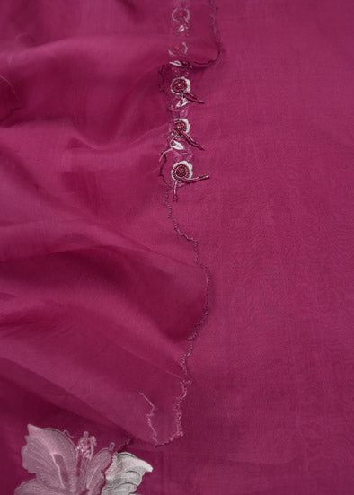 Pinkish Red Pure Organza Suit With Embroider