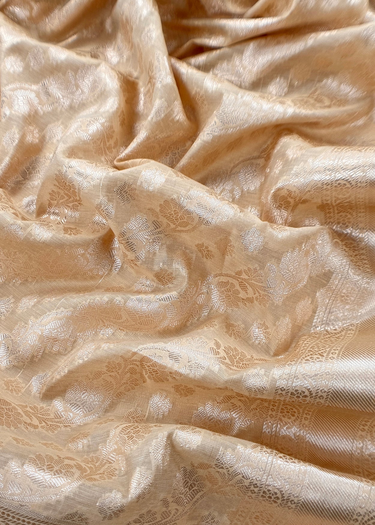 Camel Beige Banarasi Silk Suit With Floral Zari Weaving