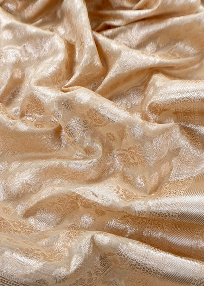 Camel Beige Banarasi Silk Suit With Floral Zari Weaving