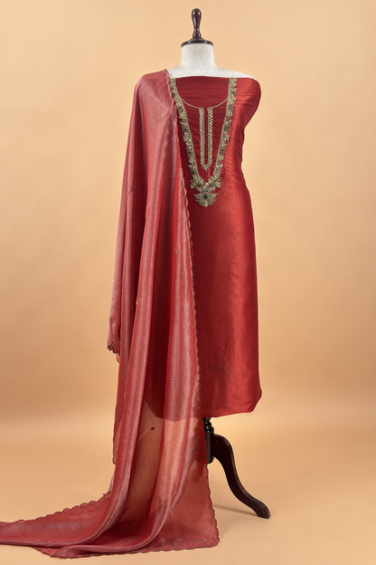 Premium quality silk suit with tissue silk dupatta

