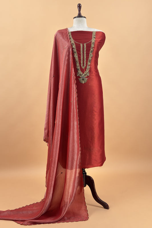 Premium quality silk suit with tissue silk dupatta

