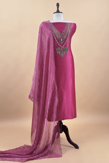 Tissue silk unstitched suit set at the best price

