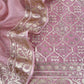 Luxe Ajanta Ellora Inspired Dusty Pink Handloom Organza Silk Suit And Panel Gold Silver Zari Dupatta