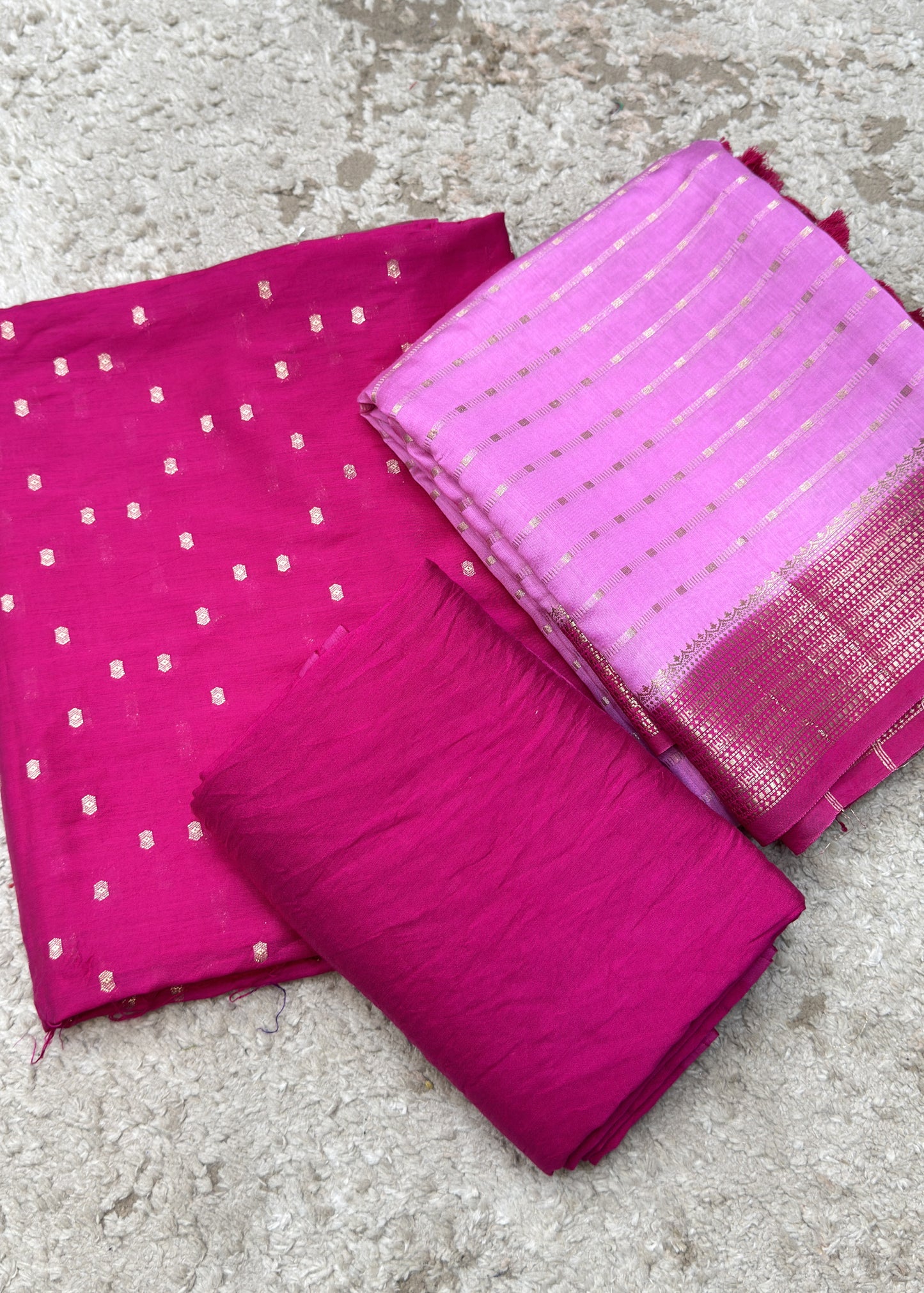 Red Banarasi Chanderi Suit With Contrast Dupatta