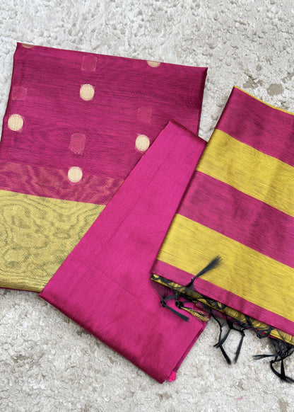 Orange Banarasi Chanderi Suit With Dupatta