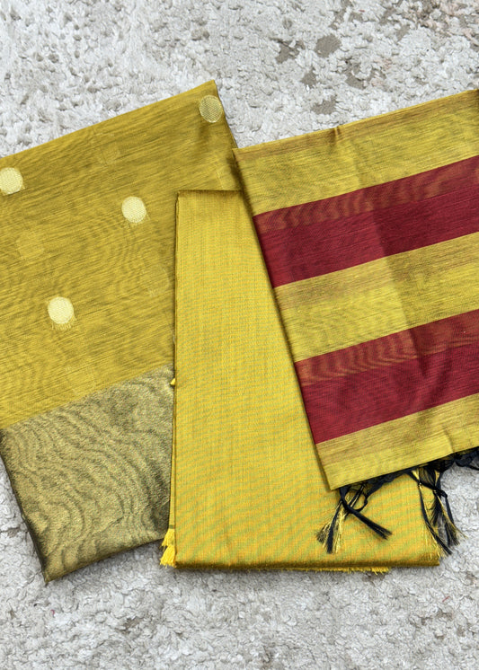 Yellow Banarasi Chanderi Suit With Dupatta