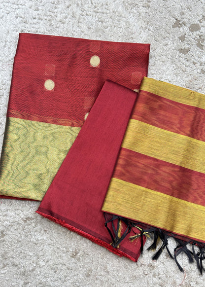 Orange Banarasi Chanderi Suit With Dupatta