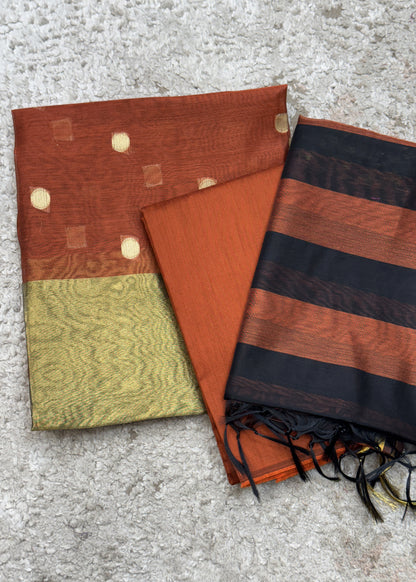 Orange Banarasi Chanderi Suit With Dupatta