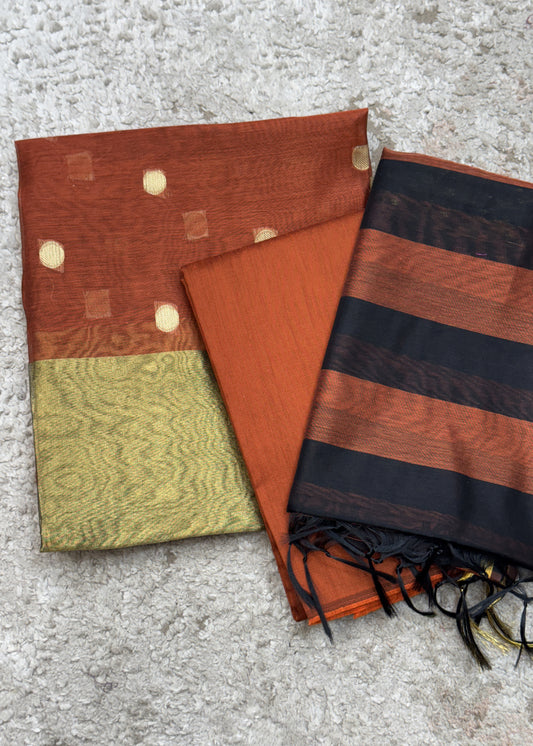 Orange Banarasi Chanderi Suit With Dupatta