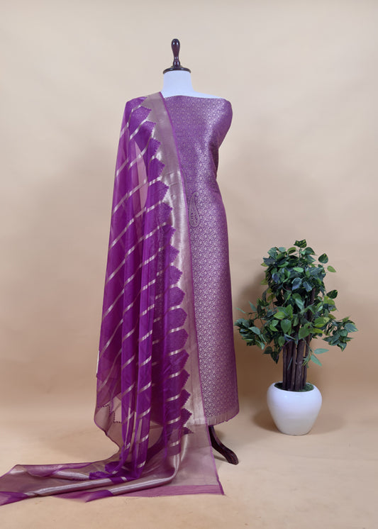 Purple Brocade Kurta With Organza Dupatta