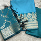 Blue Banarasi Chanderi Suit With Zari Weaving Dupatta