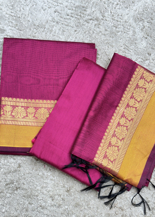 Pink And Yellow Banarasi Chanderi Suit With Dupatta