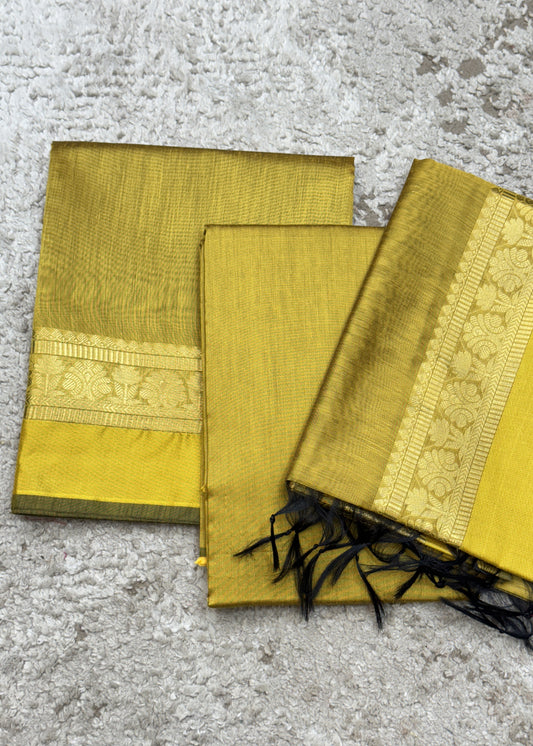 Yellow Banarasi Chanderi Suit With Dupatta