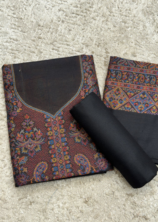 Black Handloom Pashmina Suit With Kani Zari Weaving