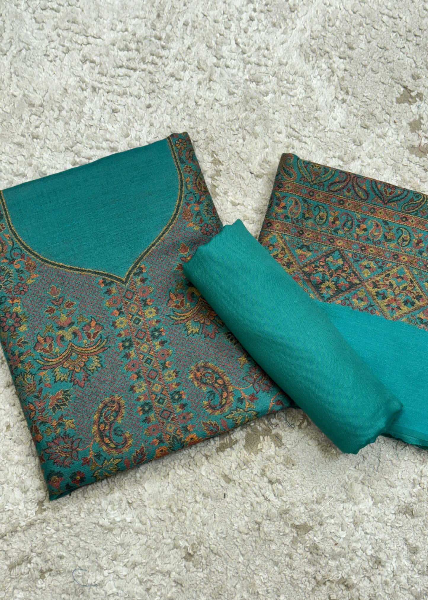 Black Handloom Pashmina Suit With Kani Zari Weaving
