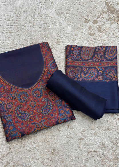 Blue Handloom Pashmina Suit With Kani Zari Weaving