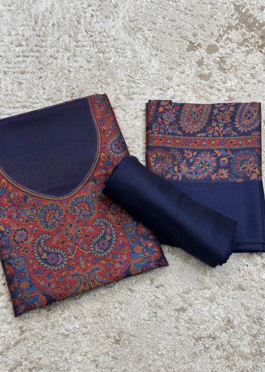 Blue Handloom Pashmina Suit With Kani Zari Weaving
